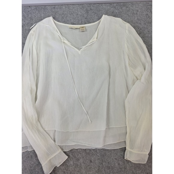 J. Jill Tops - J. Jill Womens Ivory Rayon Crinkle V-Neck Tie Blouse Double Layer Hem LP